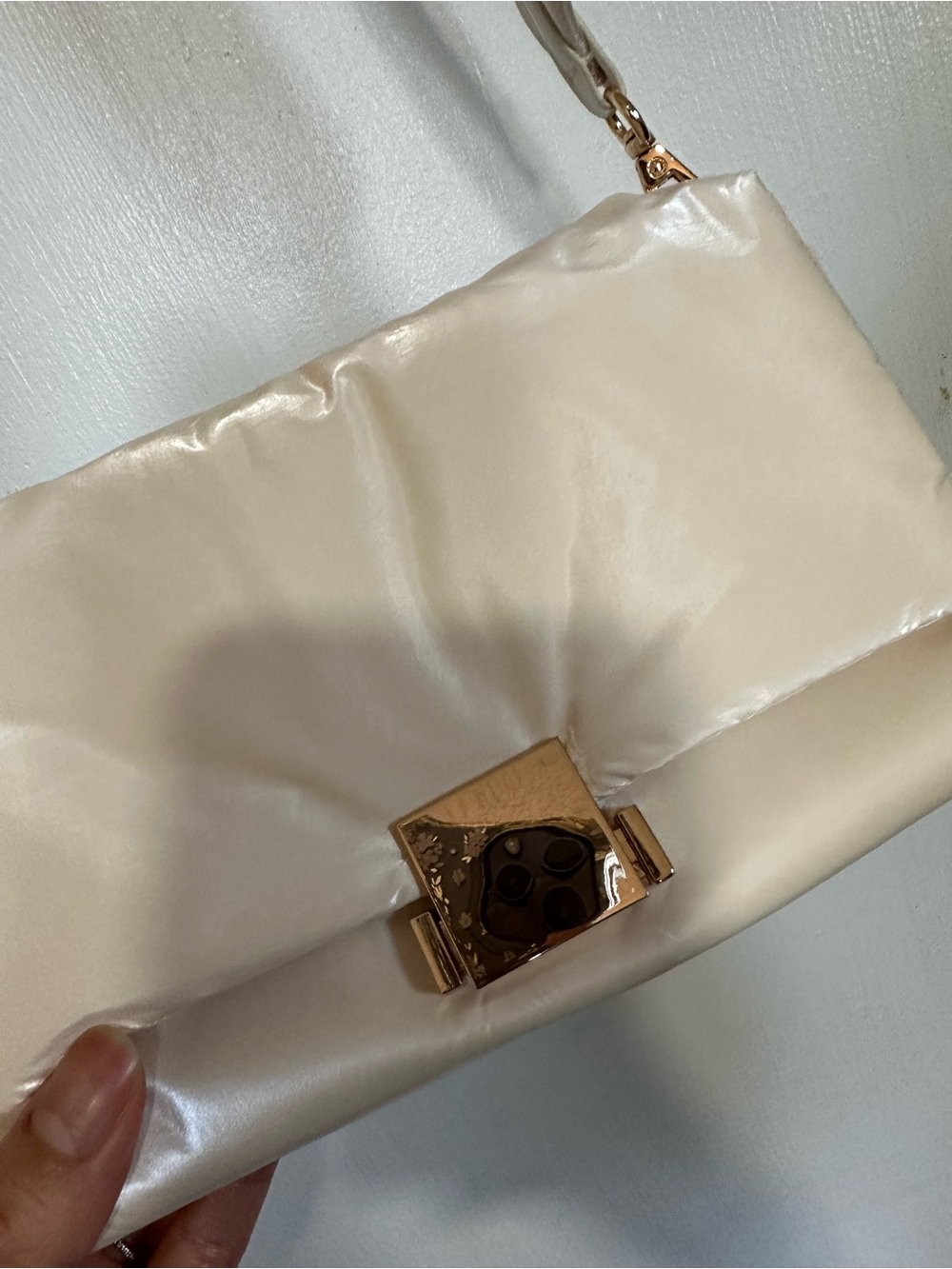 a new day Cream Satin Shoulder Clutch with Gold Tone Lock